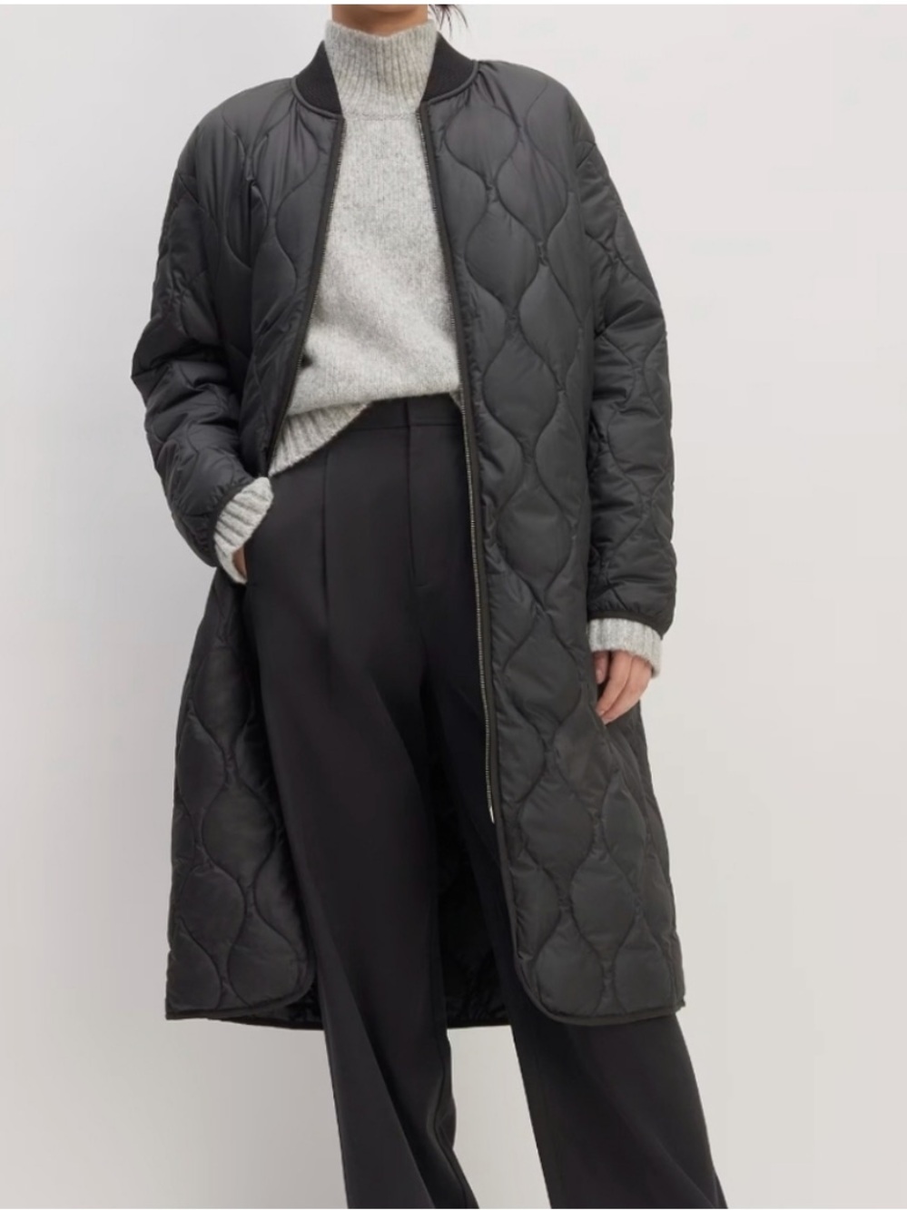 Everlane The Renew Long Liner Jacket Black Quilted Puffer Coat XS